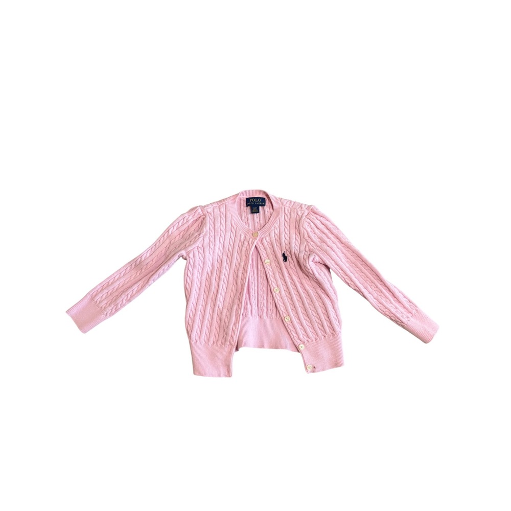 Polo Ralph Lauren Girls Pink Cable Knit Cotton Cardigan Sweater Size 3 3T